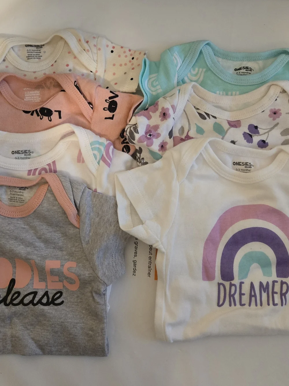Baby Girls Mixed Onesie Bundle - Pastel Rainbow & Floral Prints 0-3 Months